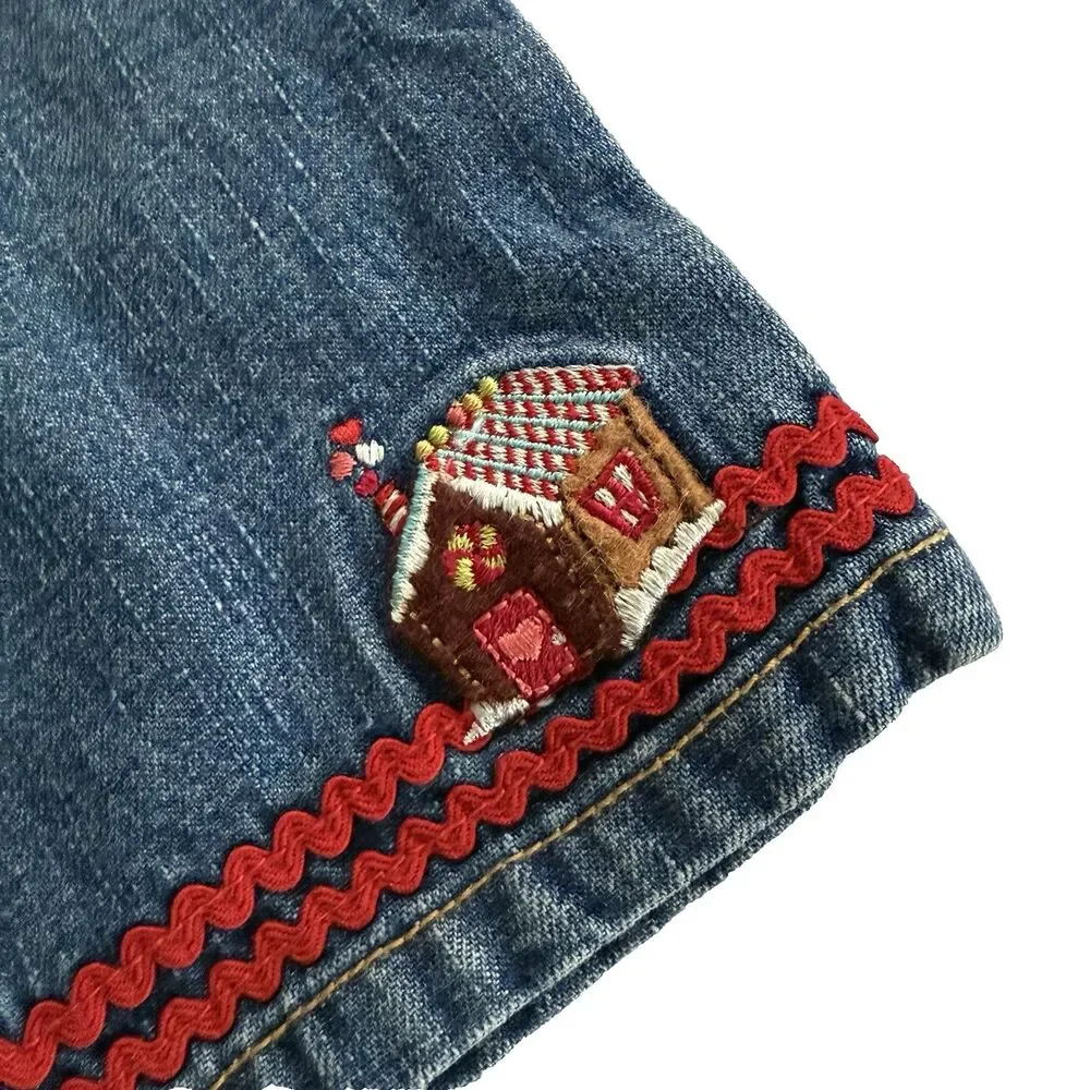 Y2K Gymboree Baby Girl Gingerbread House Jeans Denim Pants Embroidered Sz 6-12 M